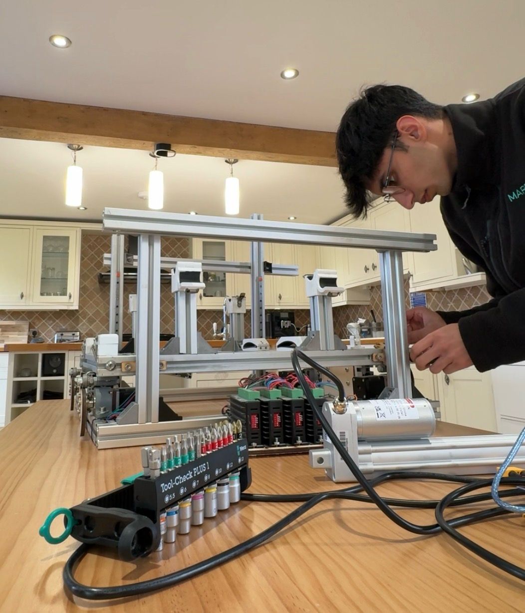 Working on the fuselage drop-test rig